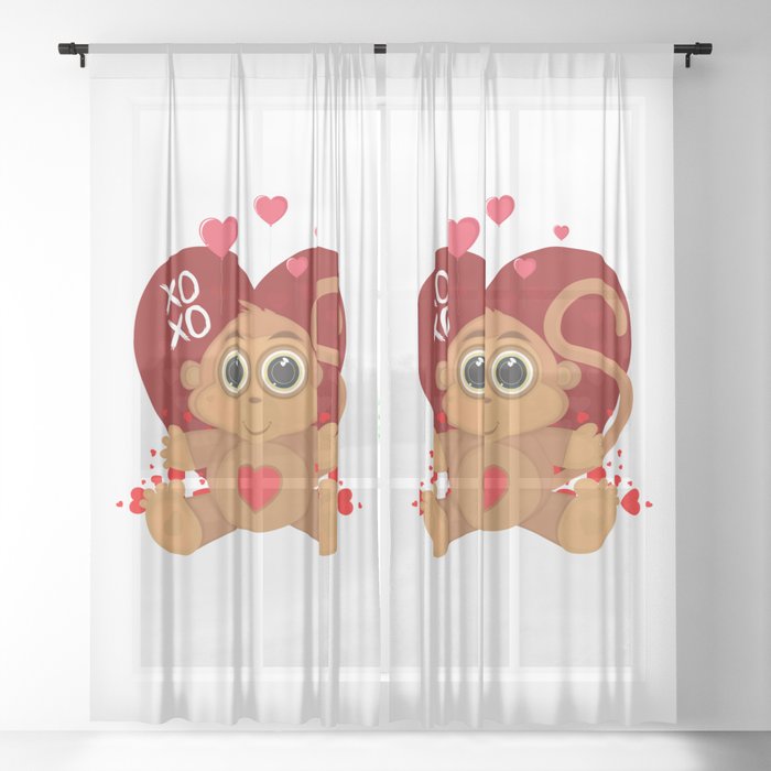 Valentine's Day Monkey Sheer Curtain