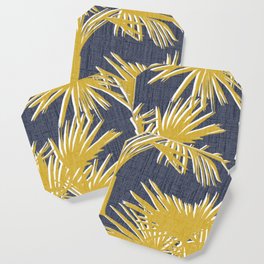 Tropical Palm Trees Gold on Navy Coaster