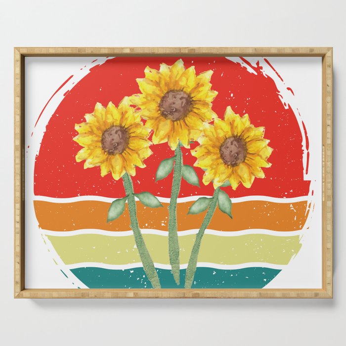 Abstract Flowers On An Interesting Sunset Background Serving Tray