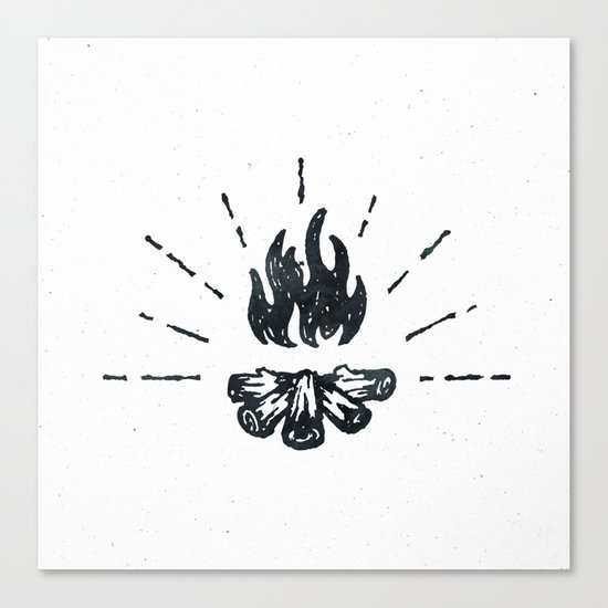 Campfire Black and White Flames Vintage Canvas Print