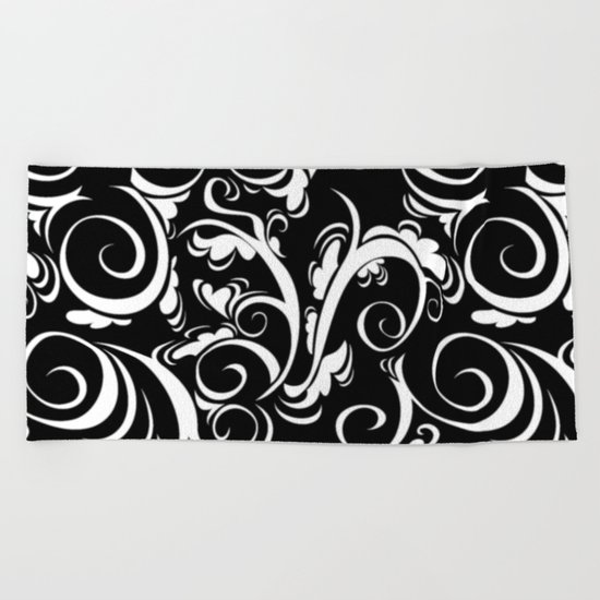 Black White Flora Beach Towel