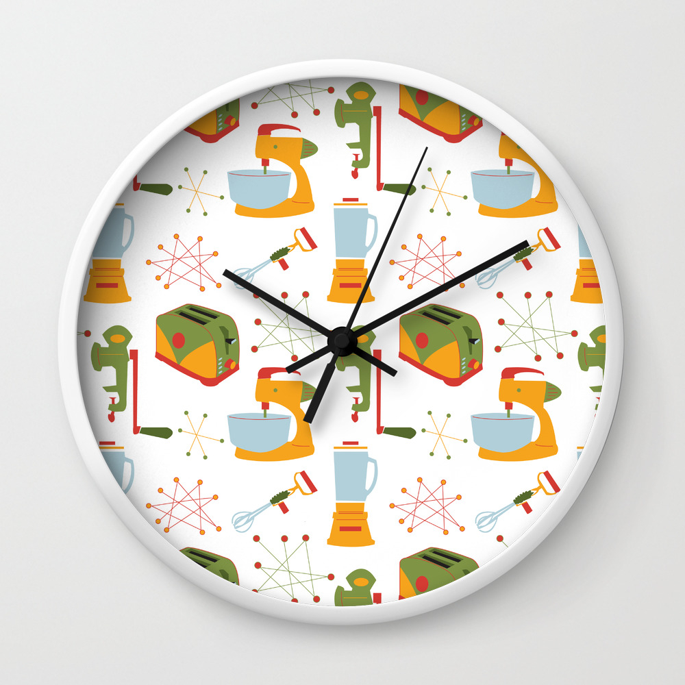 Retro Kitchen Orange And Green Wall Clock By Whyitsmedesign Society6