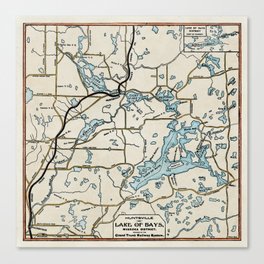 Vintage Map of Lake of Bays, Ontario Canvas Print