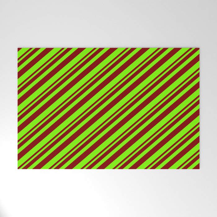 Maroon and Green Colored Striped/Lined Pattern Welcome Mat