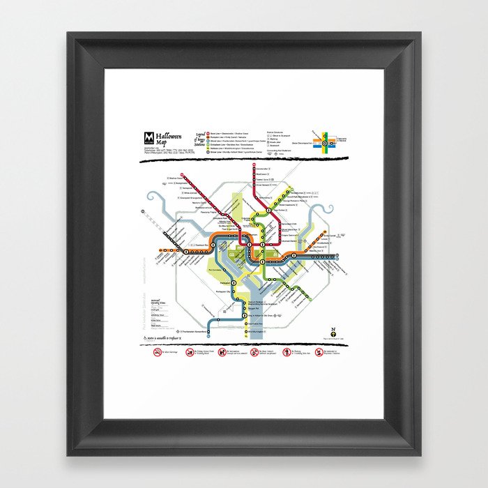Spooky DC Metro Map Framed Art Print