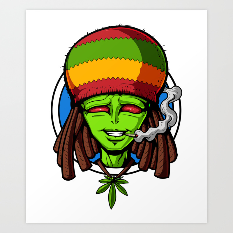 Rasta Alien Rastafarian Weed Smoking Art Print By Teecave Society6