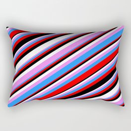 [ Thumbnail: Eyecatching Violet, Blue, Red, Black & White Colored Lines Pattern Rectangular Pillow ]
