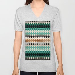 Desert Boho Ethnic Pattern with Triangles (shades of green) V Neck T Shirt