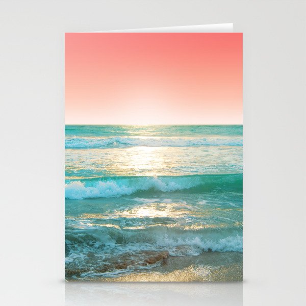Aqua and Coral, 1 Stationery Cards
