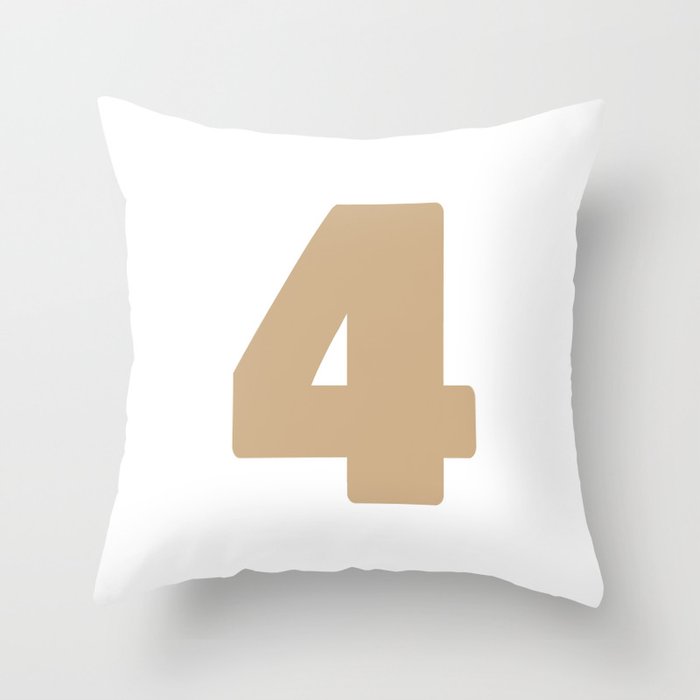 4 (Tan & White Number) Throw Pillow