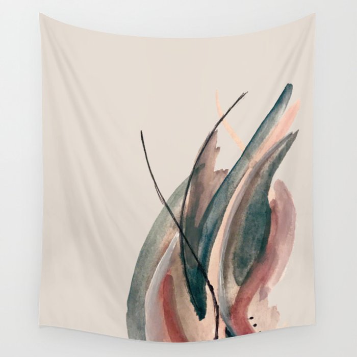 Slow Burn: a pretty, minimal, abstract mixed media piece using watercolor and ink Wall Tapestry