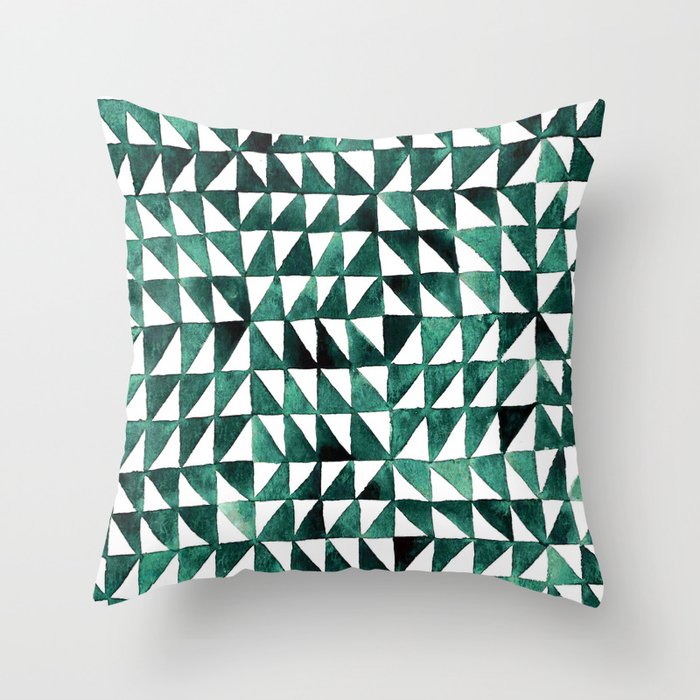 Triangle Grid green and black Throw Pillow