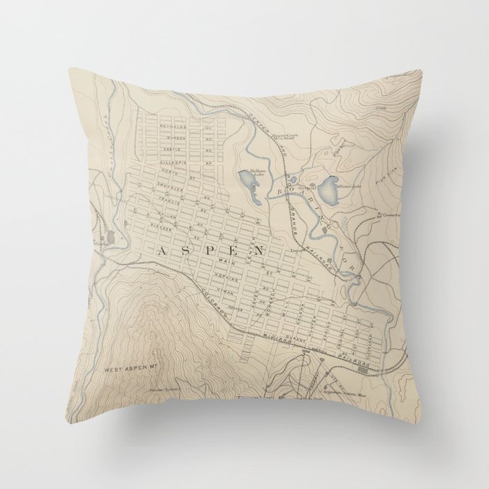 Old Aspen CO Map (1898) Vintage Colorado City Atlas Throw Pillow