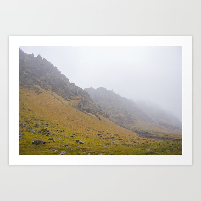 Black Smoke Rising Art Print | Photography, Digital, Iceland, Mountains, Fog, Photography, Rocks