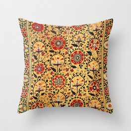Shakhrisyabz Suzani  Antique Uzbekistan Embroidery Print Throw Pillow