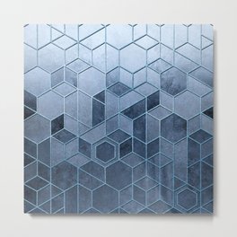 Art Deco Chrome + Metallic Blue Abstract Geometry  Metal Print