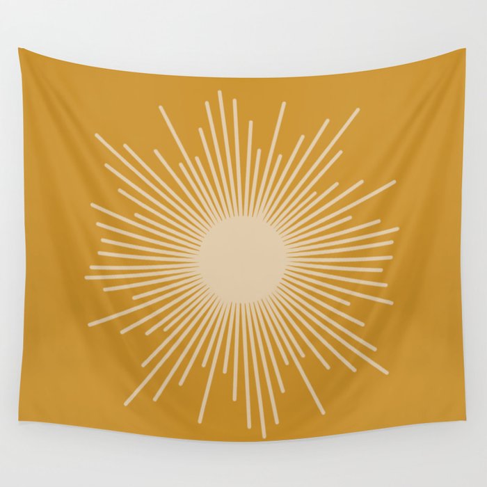 Mid Century Modern Sunburst Wall Tapestry - Mustard & Beige