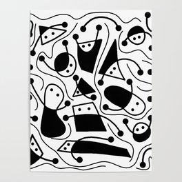 Playful abstract art - black and white Poster