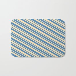 [ Thumbnail: Blue and Beige Colored Stripes/Lines Pattern Bath Mat ]