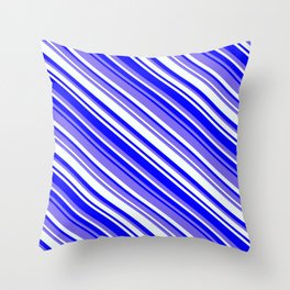 [ Thumbnail: Medium Slate Blue, Mint Cream, and Blue Colored Lines Pattern Throw Pillow ]