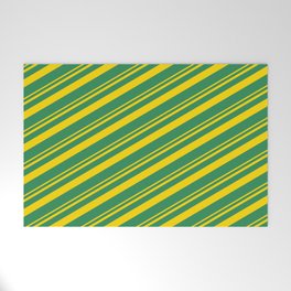 [ Thumbnail: Yellow & Sea Green Colored Lines/Stripes Pattern Welcome Mat ]