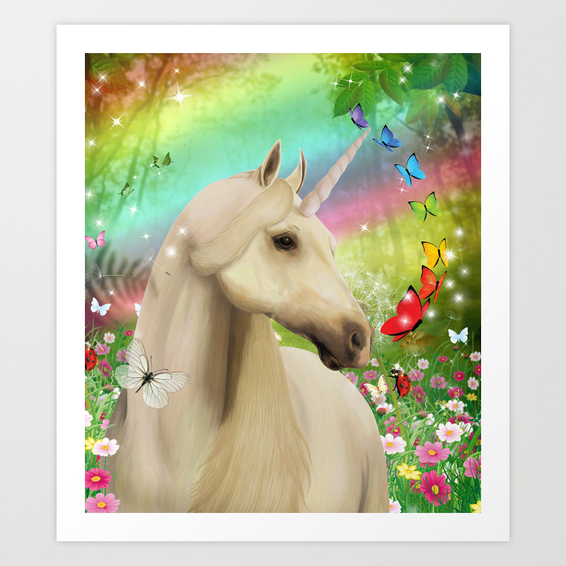 magical fantasy forest White deer painting 8x12 Giclee Opal Unicorn Art Print