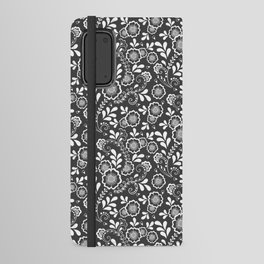 Dark Grey And White Eastern Floral Pattern Android Wallet Case