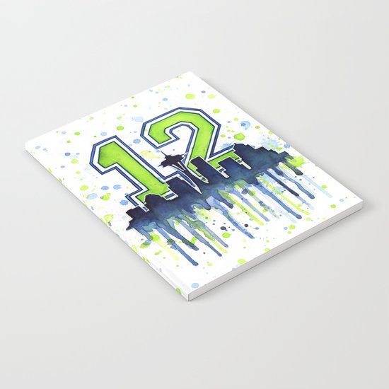 Hawks 12th Man Fan Art Seattle Space Needle Notebook