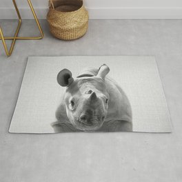 Baby Rhino - Black & White Rug | Rhinoceros, Collage, Animal, Photo, Boys, Rhino, Wildlife, African, Funny, Minimlaism 