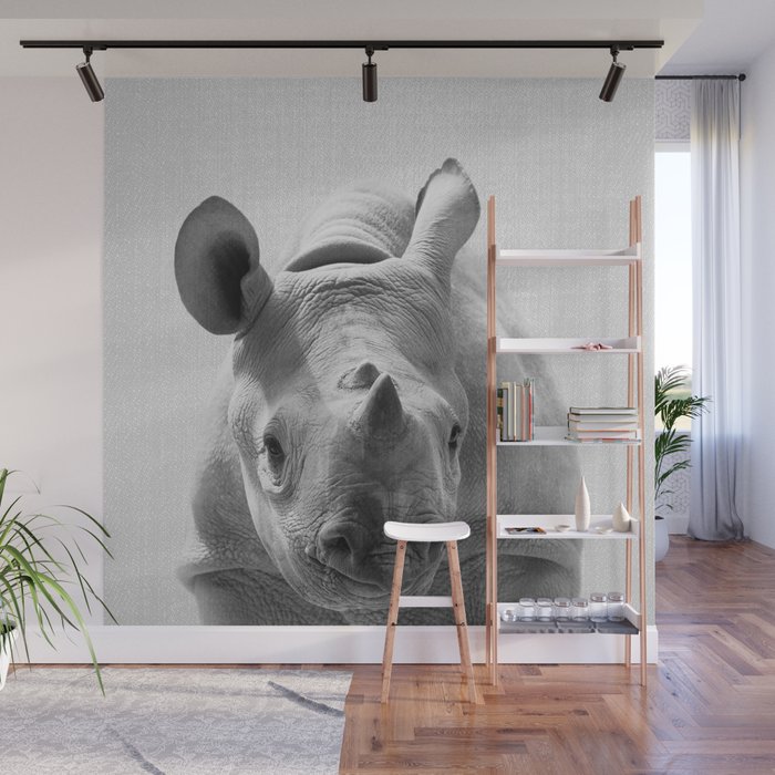 Baby Rhino - Black & White Wall Mural