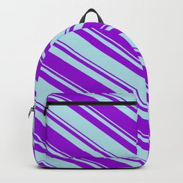 [ Thumbnail: Dark Violet & Powder Blue Colored Lined/Striped Pattern Backpack ]