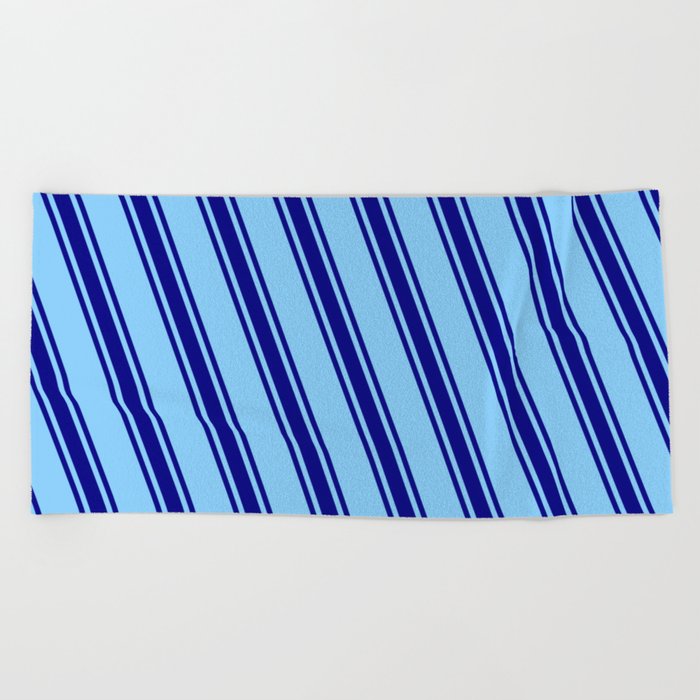 Light Sky Blue & Blue Colored Stripes/Lines Pattern Beach Towel
