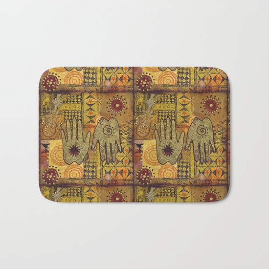 African Ethno Pattern Hand Symbol Bath Mat