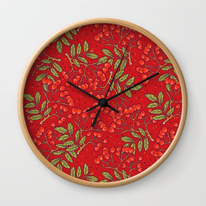 Red rowan pattern. Wall Clock