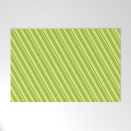 [ Thumbnail: Green & Tan Colored Lined/Striped Pattern Welcome Mat ]