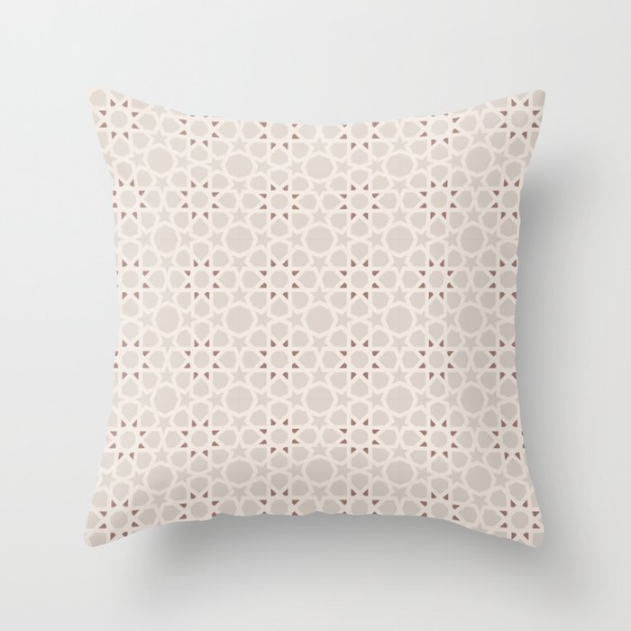 Moroccan Modern Geometric Tilework Pattern Neutral Beige Throw Pillow