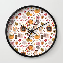 Autumn cozy Wall Clock | Autumn, Mushroom, Pie, Trendy, Natural, Coffee, Hedgehog, Cocooning, Book, Sock 