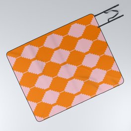 Cheerful Retro Orange + Pink Kilim Pattern Picnic Blanket