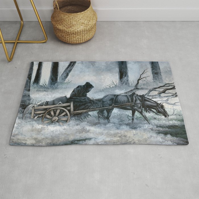 Grim Reaper with Horse in the Woods Rug