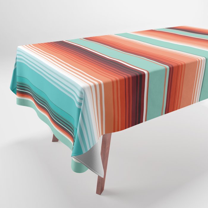 Aqua Orange Mexican stripe blanket Serape Saltillo  Tablecloth