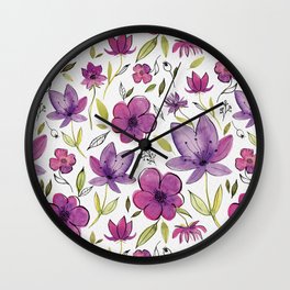 Violet flowers watercolor Wall Clock