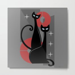 Modern Meows Atomic Age Black Kitschy Cats Metal Print