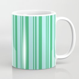 [ Thumbnail: Sea Green and Turquoise Colored Lined/Striped Pattern Coffee Mug ]