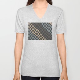 Neutral greys wavy checker V Neck T Shirt