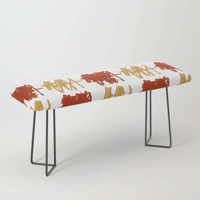 Abstract Painting Red Yellow Gold White Bench