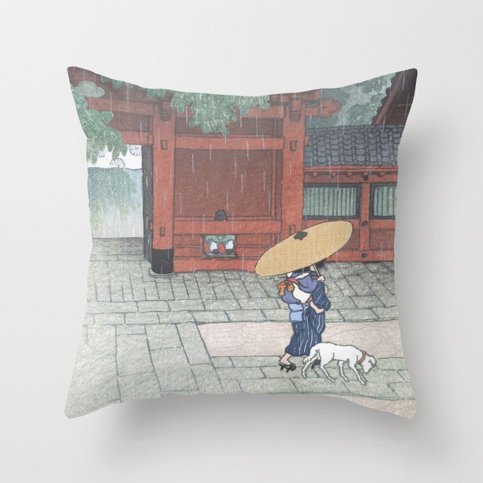 Spring Rain At Sanno Shrine By Hasui Kawase - Vintage Japanese Woodblock Print Art Throw Pillow