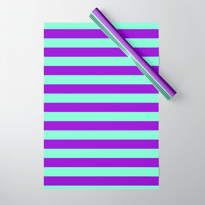 Aquamarine and Dark Violet Colored Striped Pattern Wrapping Paper