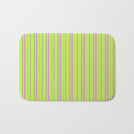 [ Thumbnail: Light Green & Violet Colored Pattern of Stripes Bath Mat ]