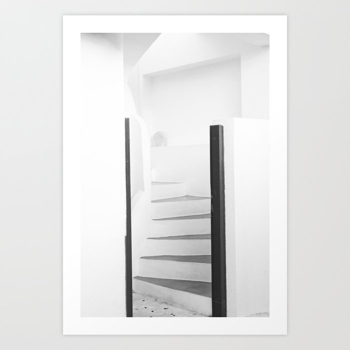 Santorini Oia Stairs Black White #2 #wall #art #society6  Art Print