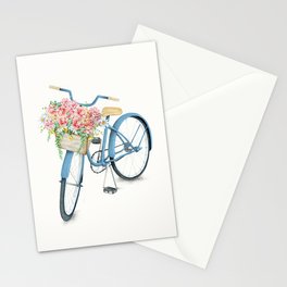 Blue Bicycle with Flowers in Basket Stationery Card